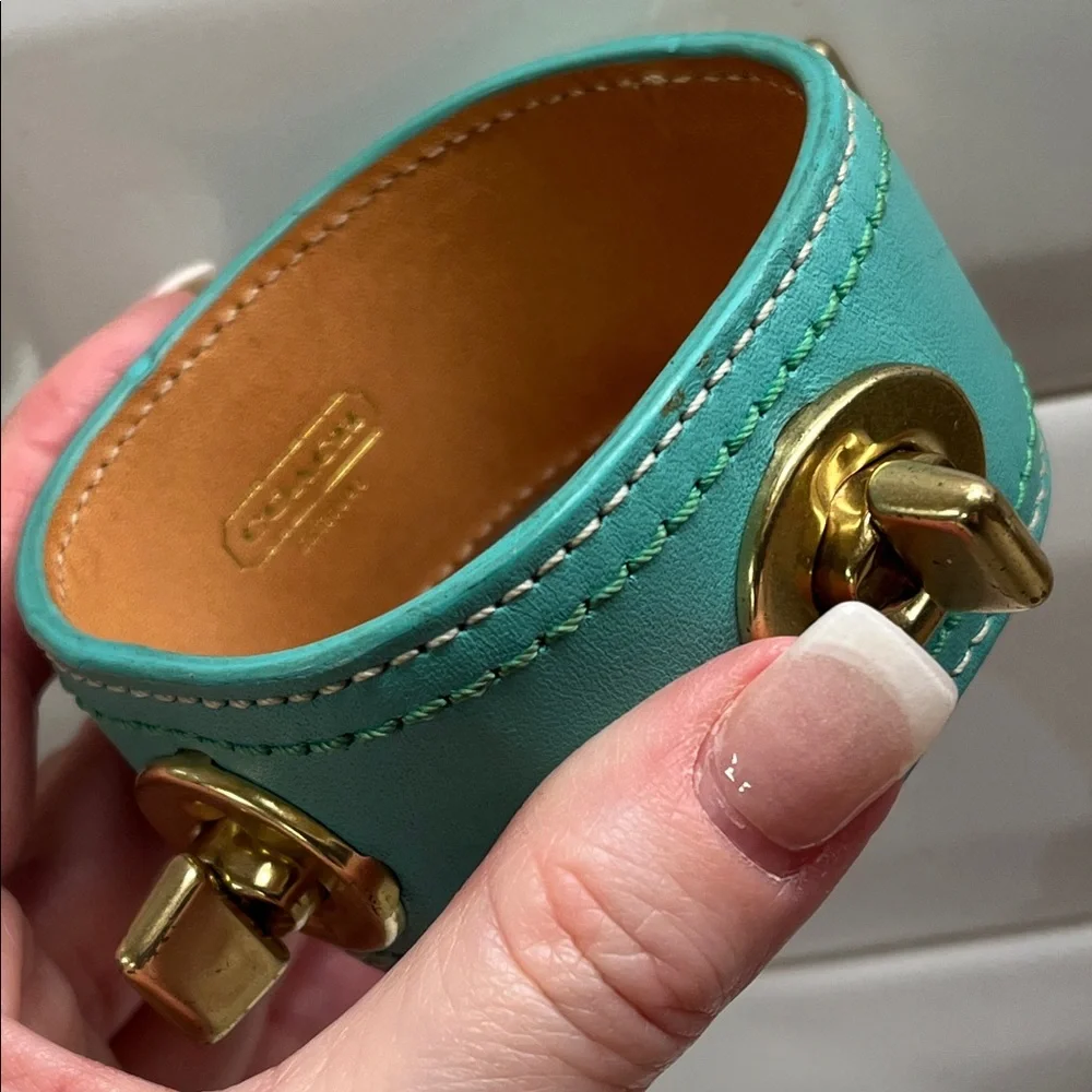 Coach Turquoise Leather Cuff Bangle Bracelet EUC - Picture 4 of 8